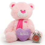 Pink 3.5 Feet Big Muffler Teddy Bear with a Purple Happy Mothers Day heart